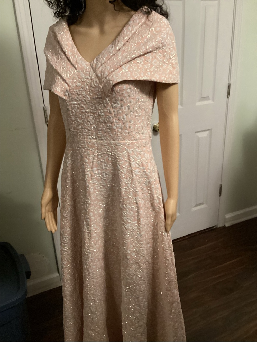 SHEIN Pale Pink Sequin-Textured Off-Shoulder Maxi Dress